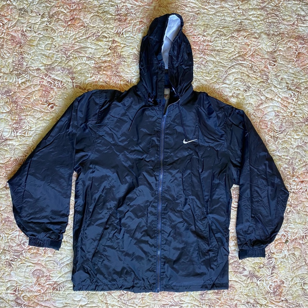 Vtg 90s Nike hooded big swoosh Nike check windbreaker Sz s fits XL